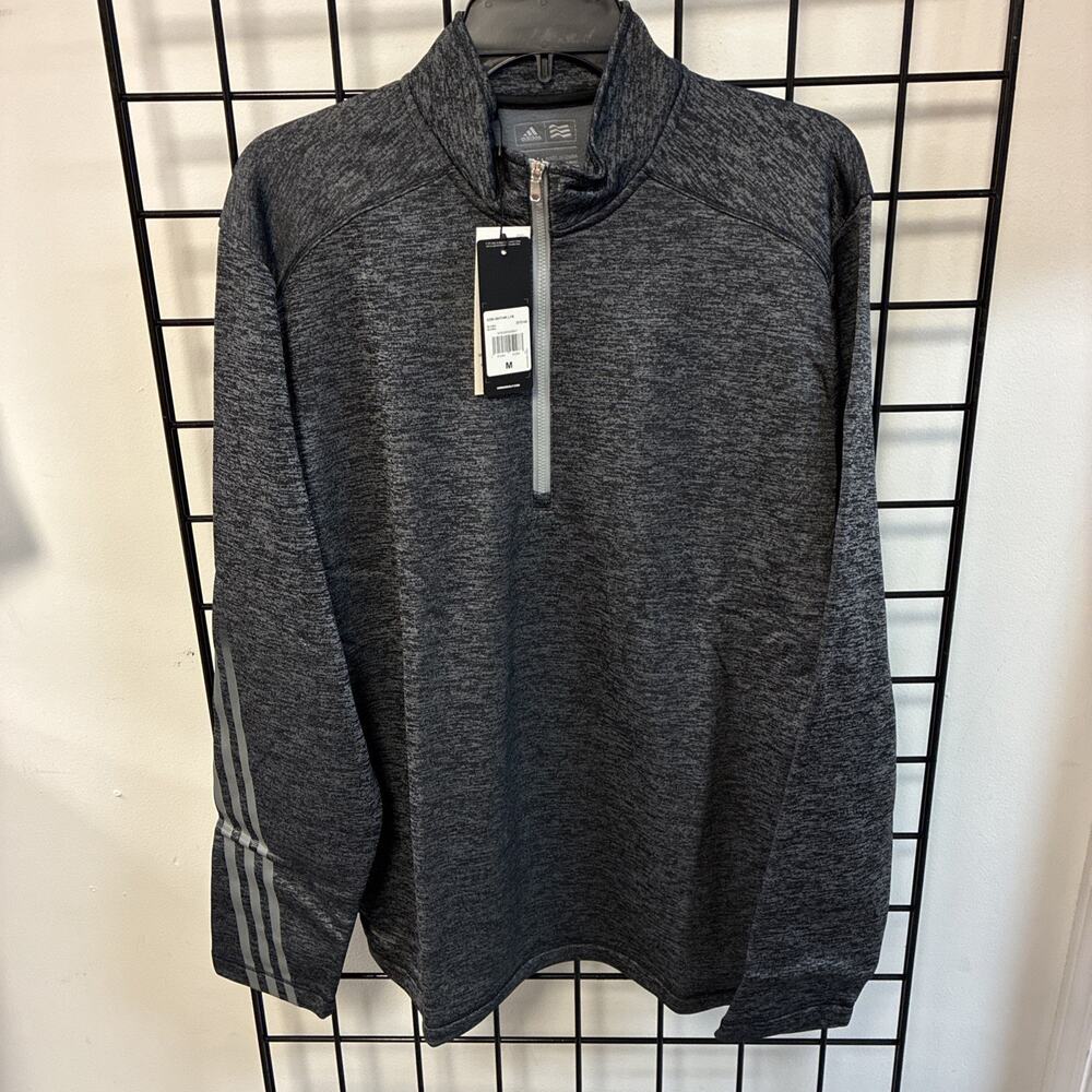Adidas Quarter-Zip Pullover Shirt Brushed Terry Heather A284 Black/Grey Med NWT